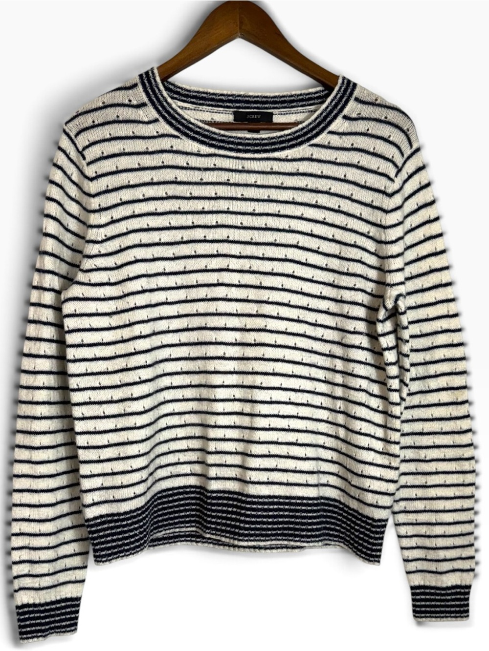 J. Crew Pointelle Crewneck Striped Pullover Sweater Wool Alpaca Perforated